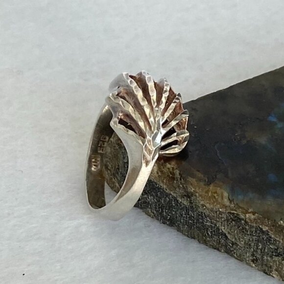 VTG Sterling Silver 925 Diamond Cut Modernist Asymmetric Dome Band Ring Sz 6.5 - Picture 11 of 16